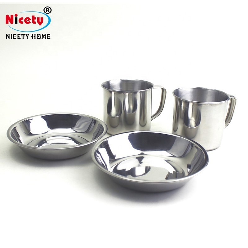 Nicety wholesale 8pcs travel mess kit stainless steel camping cookware set with folding handle