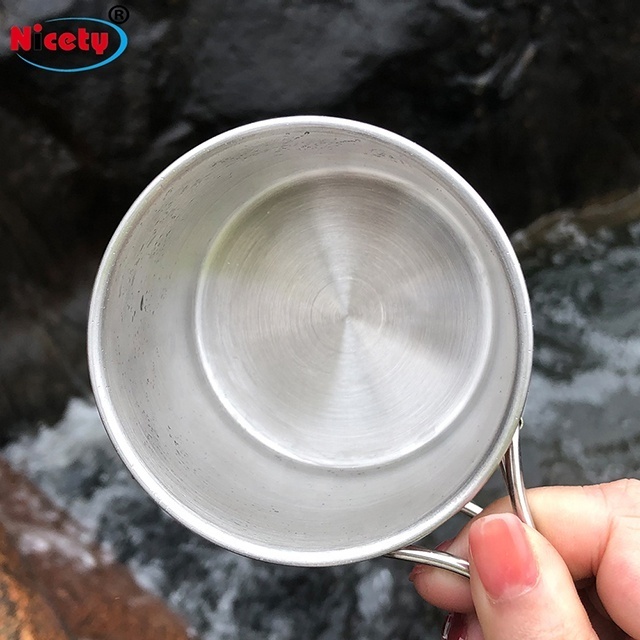 Outdoor 260/350ml Stainless steel mountain camping drinking cup for hiking portable beer cup with collapsible handle