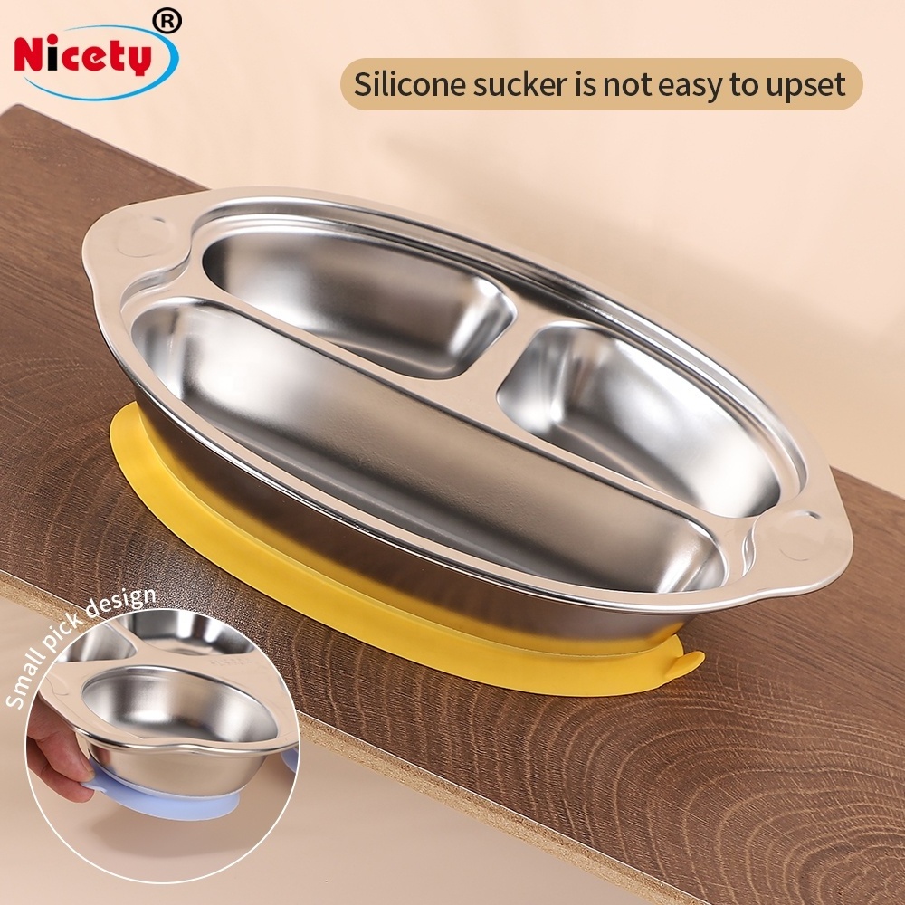 Stainless steel Food Tray for Kids Kindergarten Food Plate with silicone suck bottom anti-slip kids tray