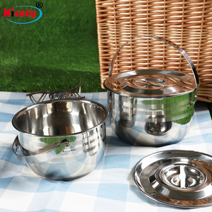 Nicety wholesale stainless steel outdoor cookware set 3 sizes camping pots with handle metal mess kit for picnic