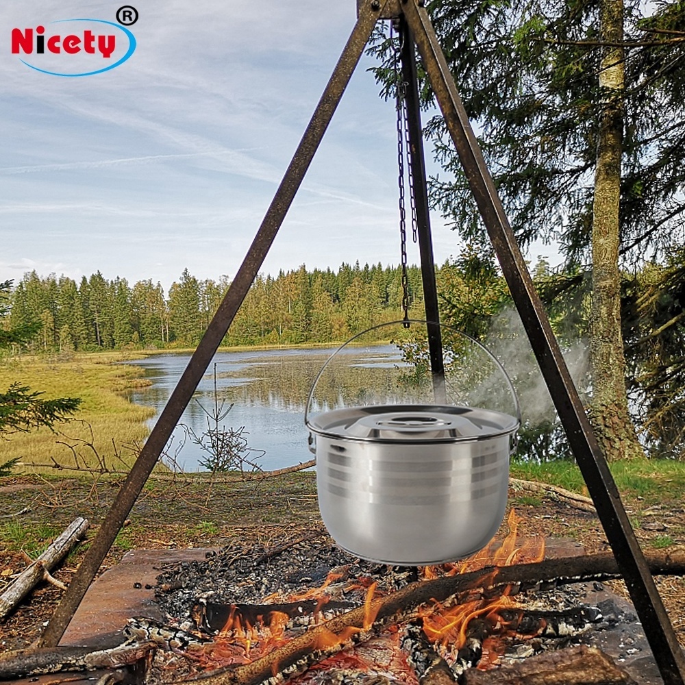 Nicety wholesale stainless steel outdoor cookware set 3 sizes camping pots with handle metal mess kit for picnic