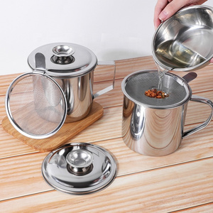 Stainless Steel Oil Pot/oil cup/ oil drain cup with Filtering Strainer 410 oil filter cup with handle