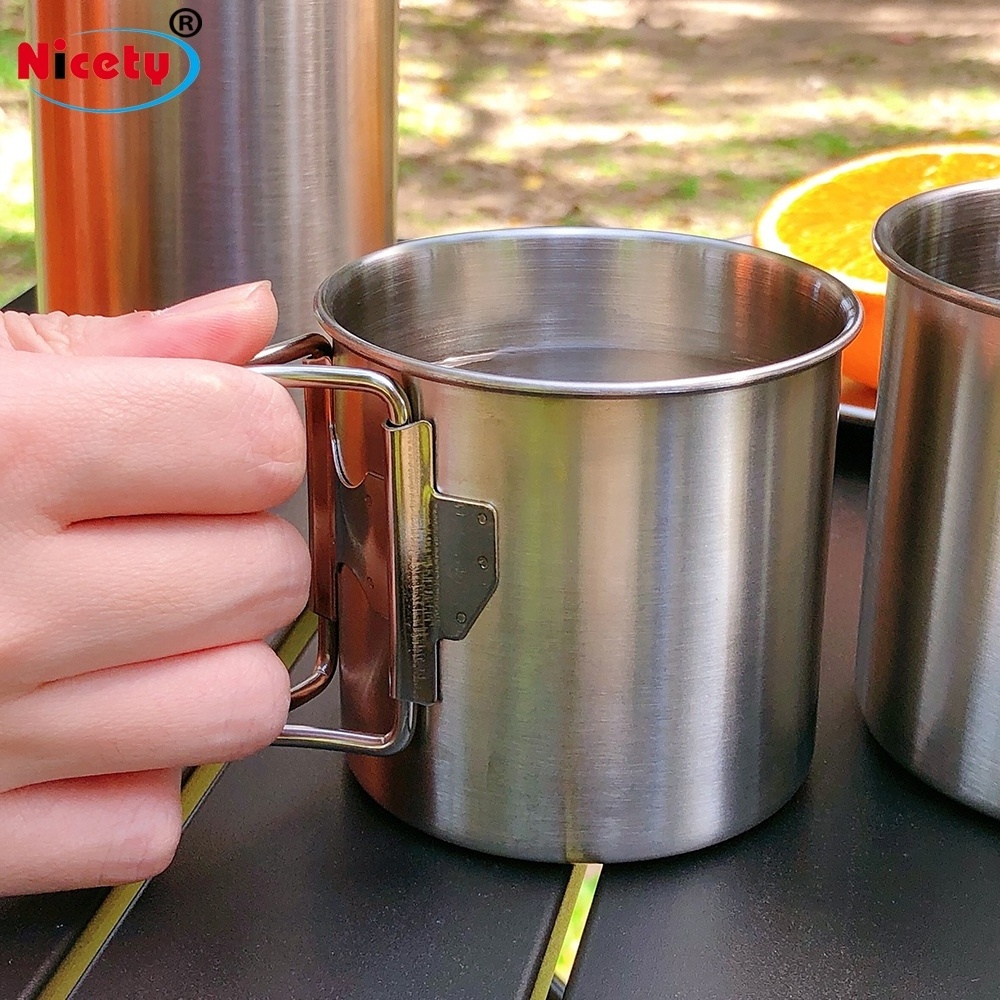 Travel Mug Stainless Steel Cup Folding handle food grade stainless steel 304 mug cup for Camping