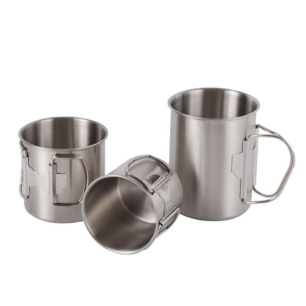 Travel Mug Stainless Steel Cup Folding handle food grade stainless steel 304 mug cup for Camping