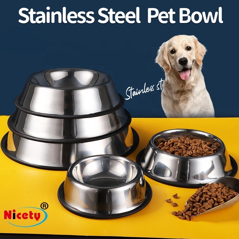 Stainless steel 201 pet bowl for cat dog custom logo eco-friendly stainless steel dog feeders with rubber base