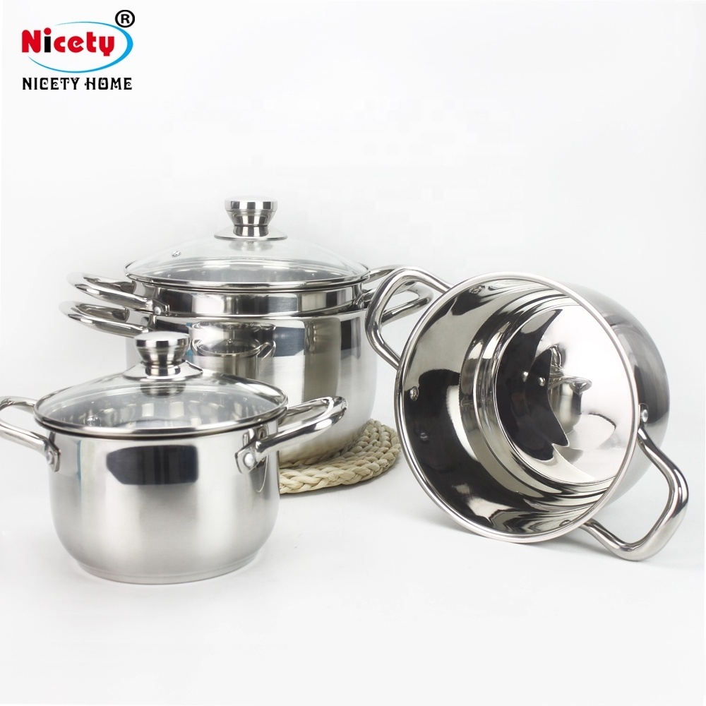 German style 5ply stainless steel  glass cookware sets