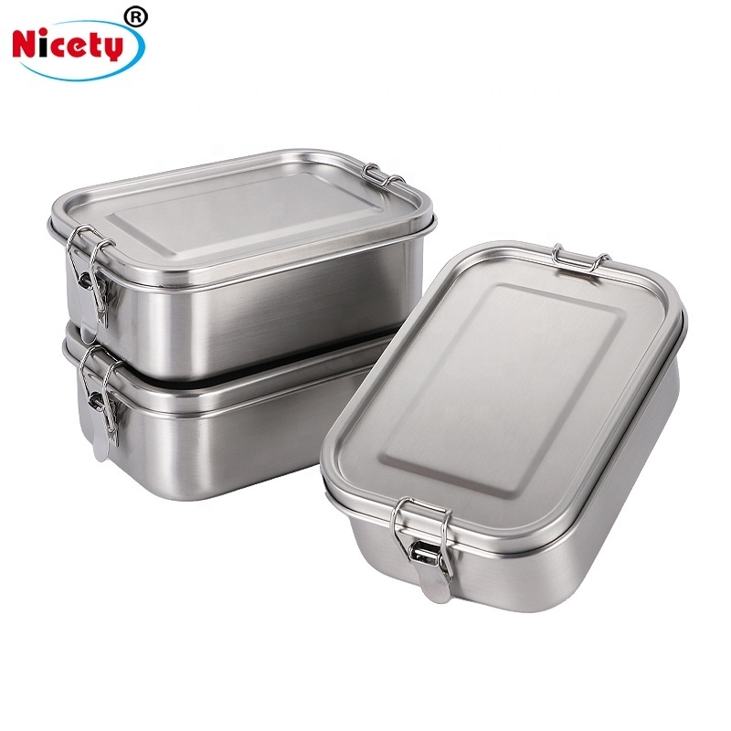 Nicety Food grade 304 leak-proof stainless steel lunch box 800/1200/1400ML square tiffin bento  lunch box with Silicone Lid