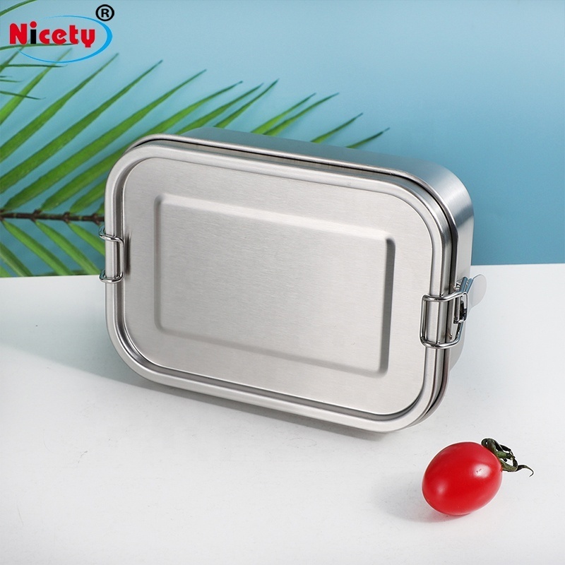 Nicety Food grade 304 leak-proof stainless steel lunch box 800/1200/1400ML square tiffin bento  lunch box with Silicone Lid