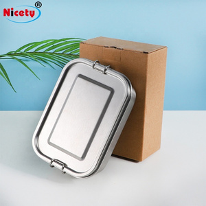 Nicety Food grade 304 leak-proof stainless steel lunch box 800/1200/1400ML square tiffin bento  lunch box with Silicone Lid