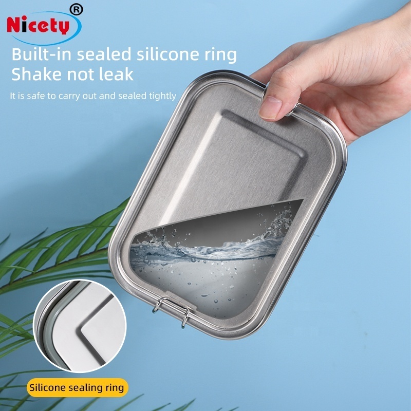 1400ml stainless steel retangular leak-proof bento lunch box with lock tiffin lunch box food container eco-friendly