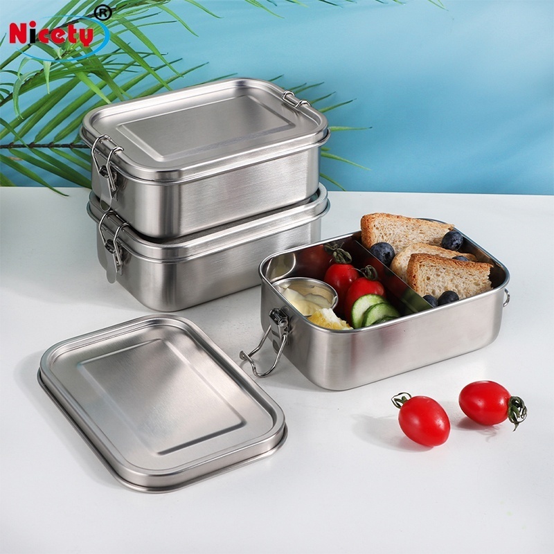 1400ml stainless steel retangular leak-proof bento lunch box with lock tiffin lunch box food container eco-friendly