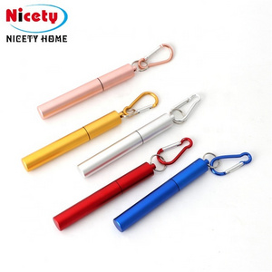 Stainless steel colorful folding telescopic straw metal drinking straw portable straw with aluminum box