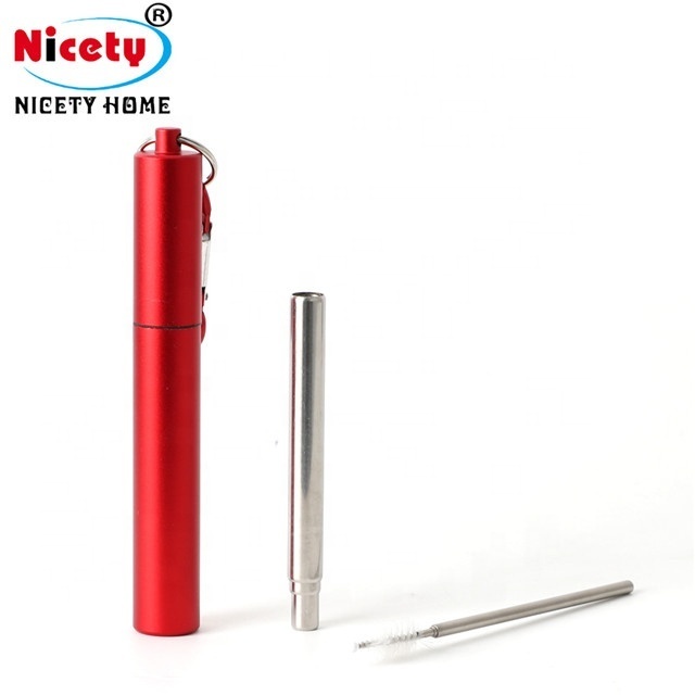 Stainless steel colorful folding telescopic straw metal drinking straw portable straw with aluminum box