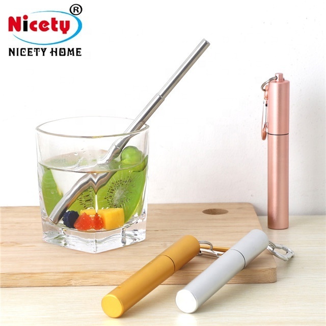 Stainless steel colorful folding telescopic straw metal drinking straw portable straw with aluminum box