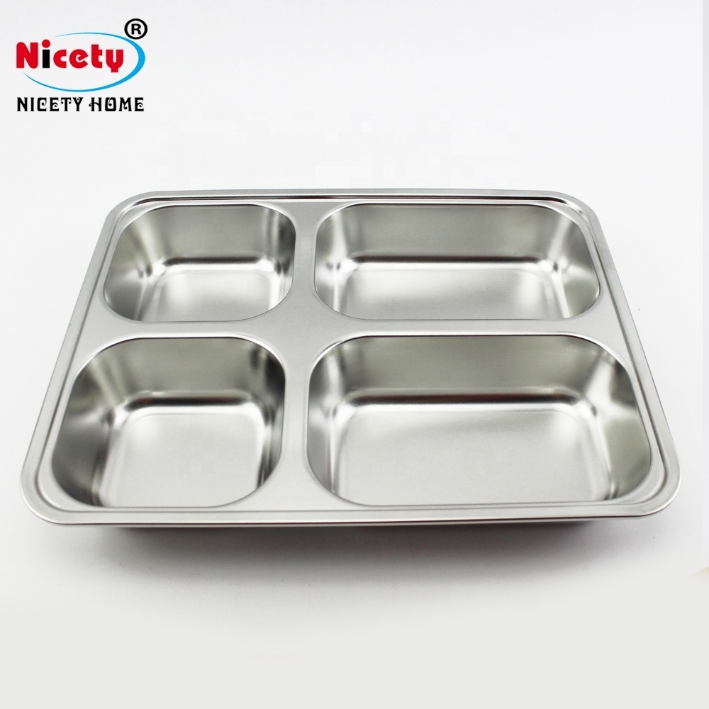 Wholesale compartment tray/ service tray/stainless steel plate with 4 compartment