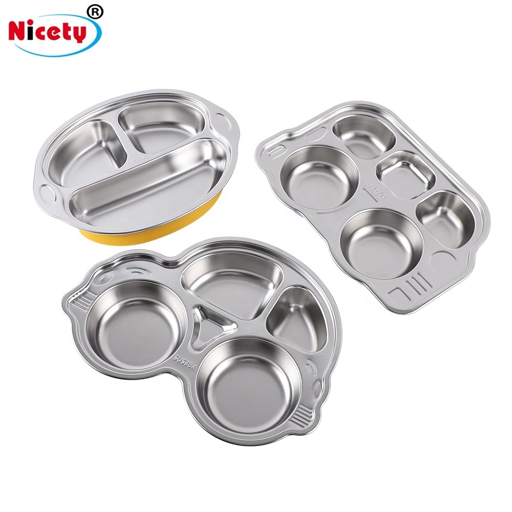 Stainless steel Food Tray for Kids Kindergarten Food Plate with silicone suck bottom anti-slip kids tray