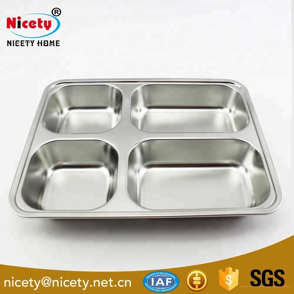 Wholesale compartment tray/ service tray/stainless steel plate with 4 compartment