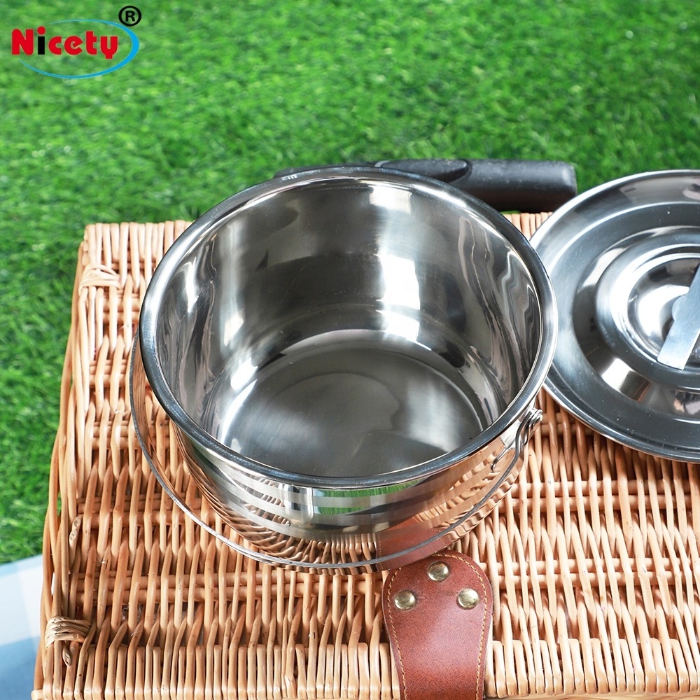 Nicety wholesale stainless steel outdoor cookware set 3 sizes camping pots with handle metal mess kit for picnic