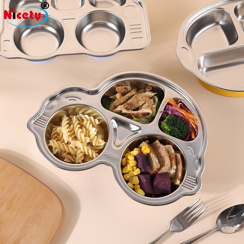 Stainless steel Food Tray for Kids Kindergarten Food Plate with silicone suck bottom anti-slip kids tray