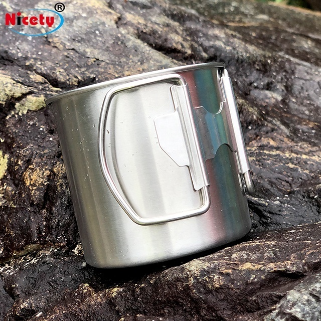 Outdoor 260/350ml Stainless steel mountain camping drinking cup for hiking portable beer cup with collapsible handle