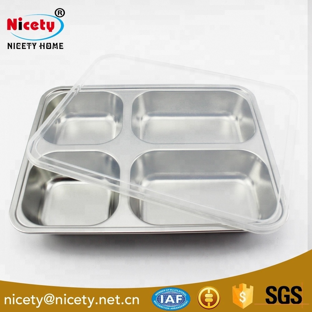 Wholesale compartment tray/ service tray/stainless steel plate with 4 compartment