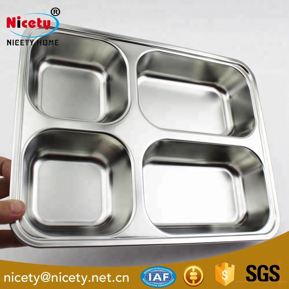 Wholesale compartment tray/ service tray/stainless steel plate with 4 compartment