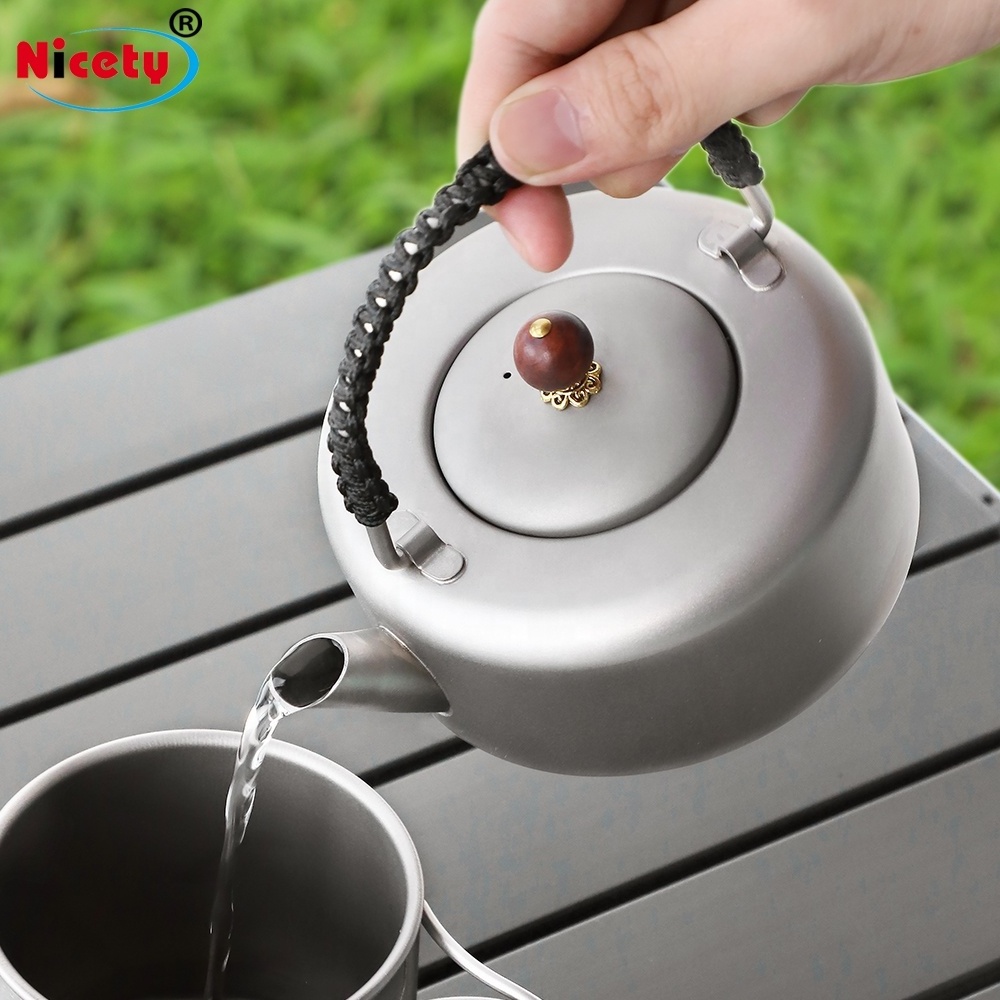 Mountaineering Camping Kettle 380ml Pure Titanium Travel Teapot for Outdoor