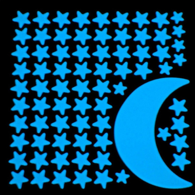 Custom shaped glow in dark star ceiling stickers sheet Kiss cut blue light moon glow vinyl luminous sticker