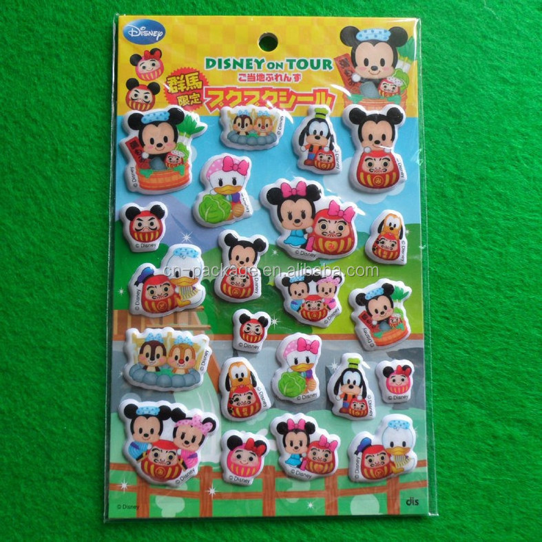 Custom design cute princess puffy stickers for kids 3D mickey mouse cartoon puffy stickers sheet