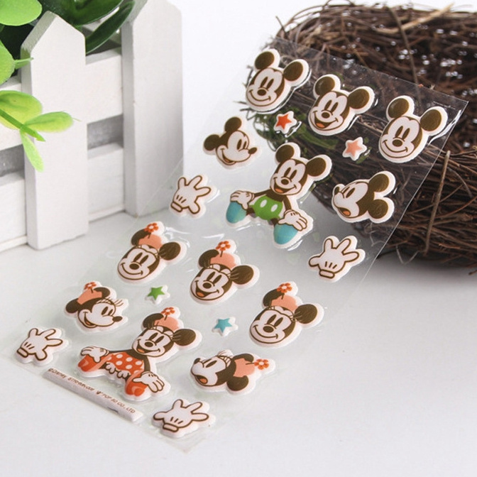 Custom design cute princess puffy stickers for kids 3D mickey mouse cartoon puffy stickers sheet