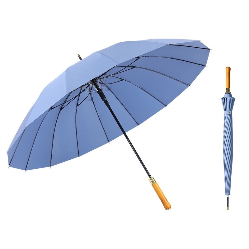 Wholesale wooden handle retro business umbrella reinforced and enlarged double person long handle straight pole umbrella