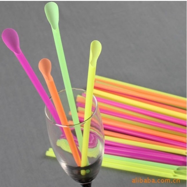 Wholesale Simple Disposable Straw with Spoon Sand Ice Straw Convenient and Practical Spoon shaped Straw