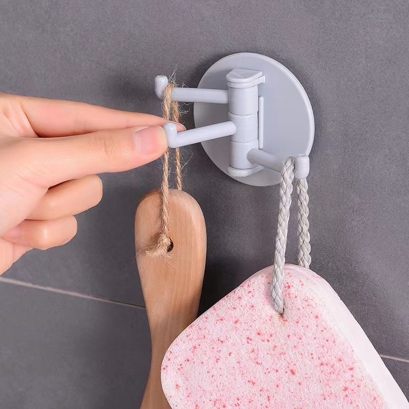 Plastic adhesive hook Household three swivel hooks bathroom wall towel hook