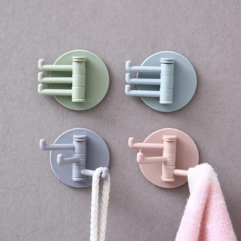 Plastic adhesive hook Household three swivel hooks bathroom wall towel hook