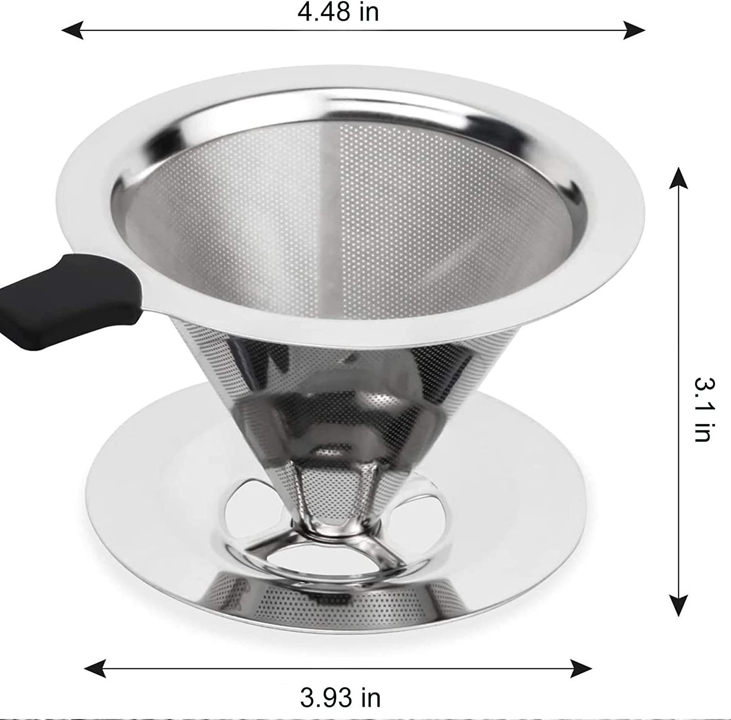 Reusable Pour Over Coffee Maker for Single Cup Brew, Double Mesh Design of Stainless Steel Cone Filter