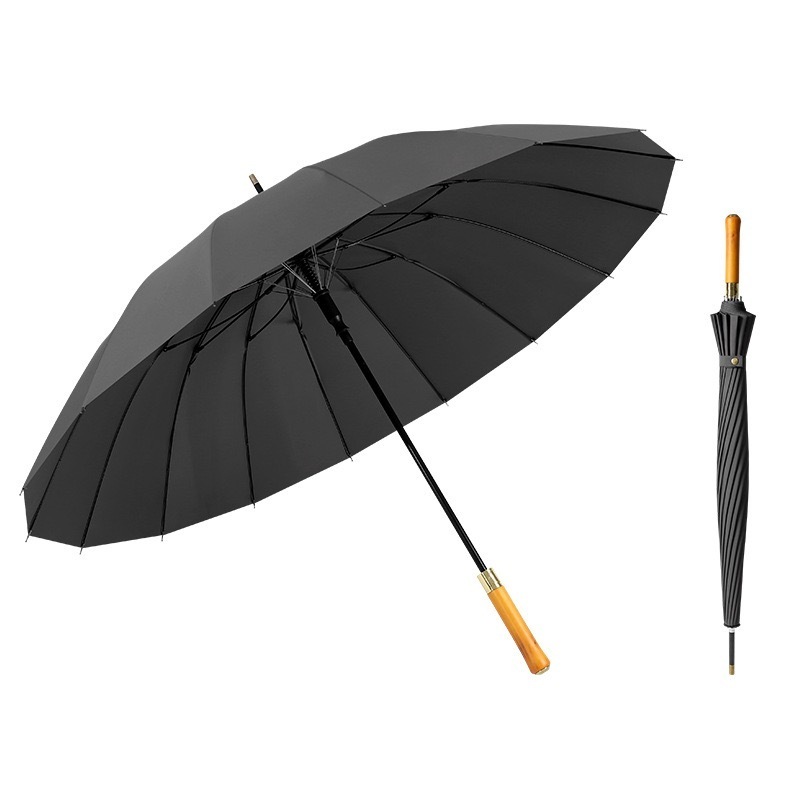 Wholesale wooden handle retro business umbrella reinforced and enlarged double person long handle straight pole umbrella