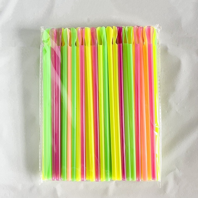 Wholesale Simple Disposable Straw with Spoon Sand Ice Straw Convenient and Practical Spoon shaped Straw