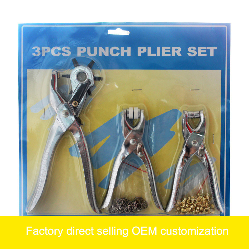 set of 3pcs punch pliers pore opening forceps multi-function stainless steel strong crimping drill pinchers puncher eyelet plier