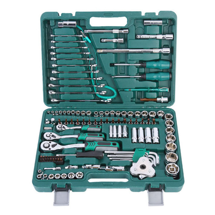 Set of 121pcs manual mechanic ratchet wrench socket combination tools hand tool kits for cars, motorcycles and bicycles repair