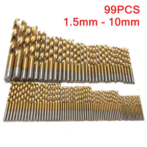 high speed steel 4241 titanium-plated drill set of 99pcs twist drills 1.5mm to 10mm hole pore opener drilling bits