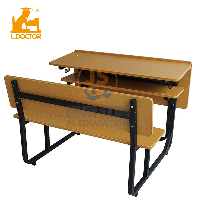 Wooden Metal Connected classroom double table and chair school desk and Bench