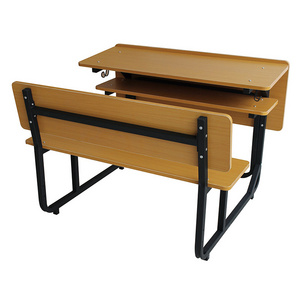 Connected school desk and Bench classroom table chair set