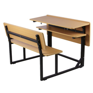 Wooden Metal Connected classroom double table and chair school desk and Bench