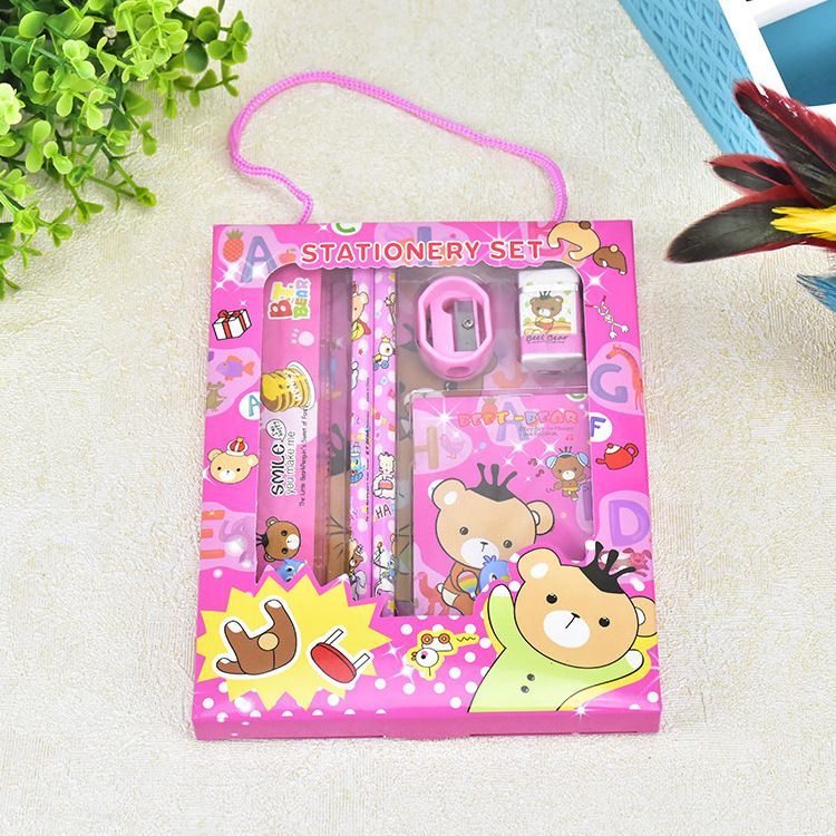 School Supplies Cartoon Stationary Set Box Kids Custom Cute Stationary School Gift 6-piece Creative Student Pencil Set