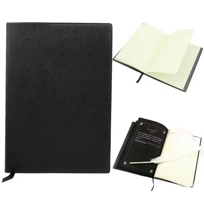 Wholesale A5 Anime Notebook Set Leather Journal And Feather Pen Journal Black Notebook With Slipcover Bookmark Gift Set