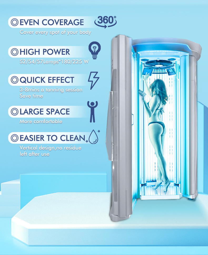 High power 8.3kW With 44pcs of UV Lamps Stand up solarium commercial vertical solarium tanning bed