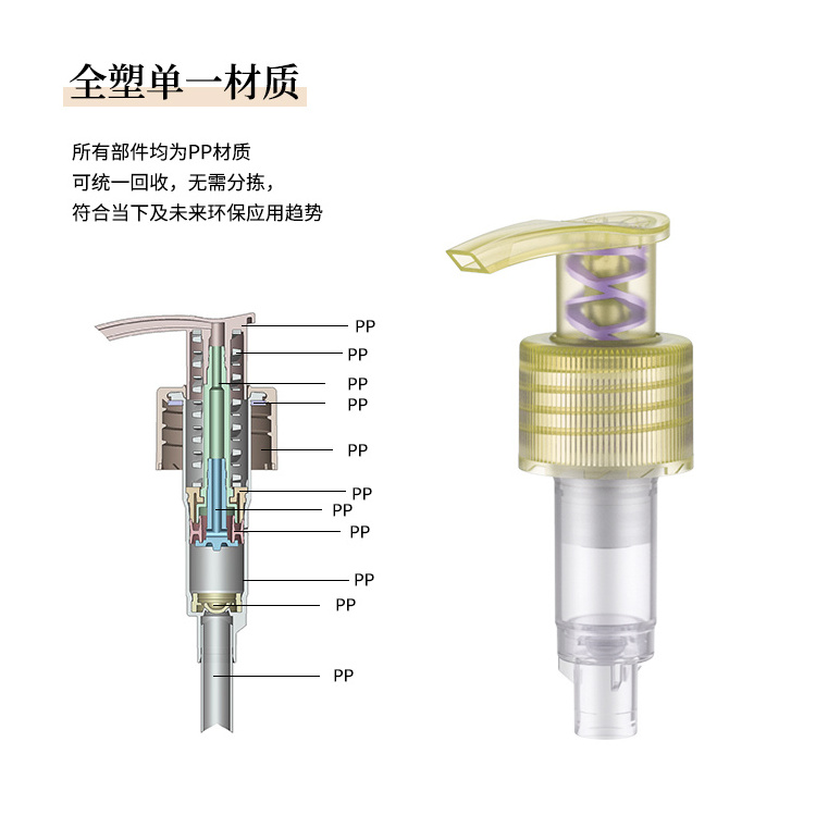 Factory Sun-Rain all plastic pp lotion pump without metal spring mono dispenser pump