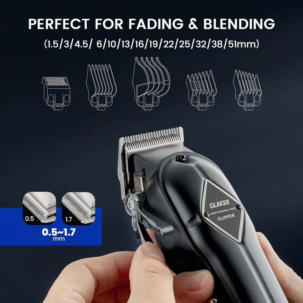 Glaker GL K11S Men's Silver Metal Casing LED Display Rechargeable Cordless Barber Beard Trimmer Hair Cutting Grooming Clippers