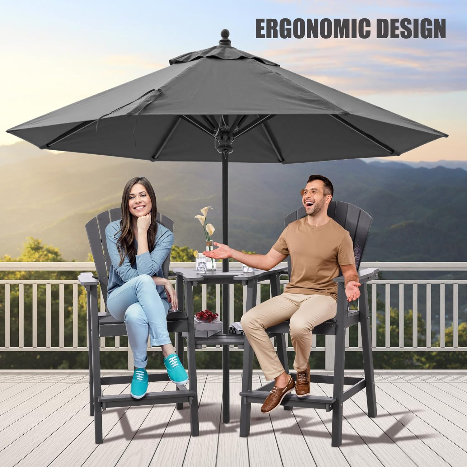 Weather Resistant Balcony Chair Tall Adirondack Chair Set Outdoor Adirondack Barstools With Connecting Tray