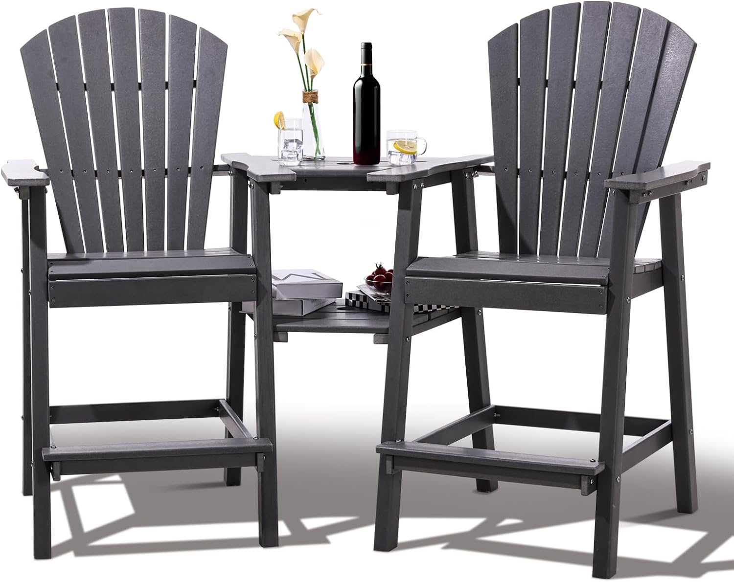 Weather Resistant Balcony Chair Tall Adirondack Chair Set Outdoor Adirondack Barstools With Connecting Tray